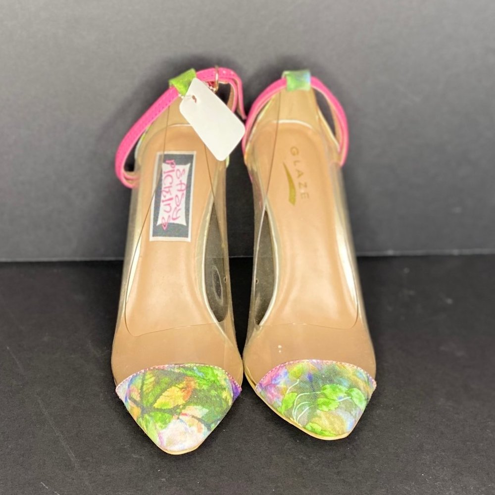 Clear / Hot Pink Floral Pointed Toe Heels
